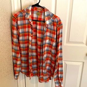 Orange plaid lucky button down flannel